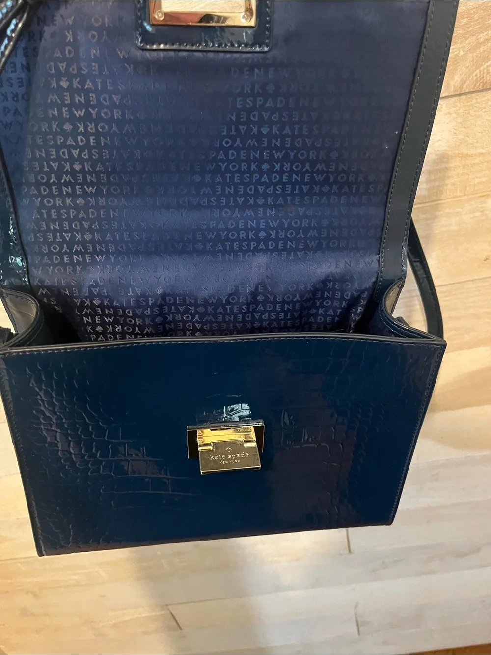 Kate Spade Knightsbridge Doris satchel navy blue patent croc embossed leather